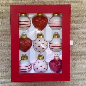 Like New: Sugar Paper x Target Set of 9 Glass Ornaments Red Heart Stripe Dot